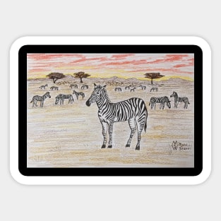 Zebras on the savannah at sunset Sticker